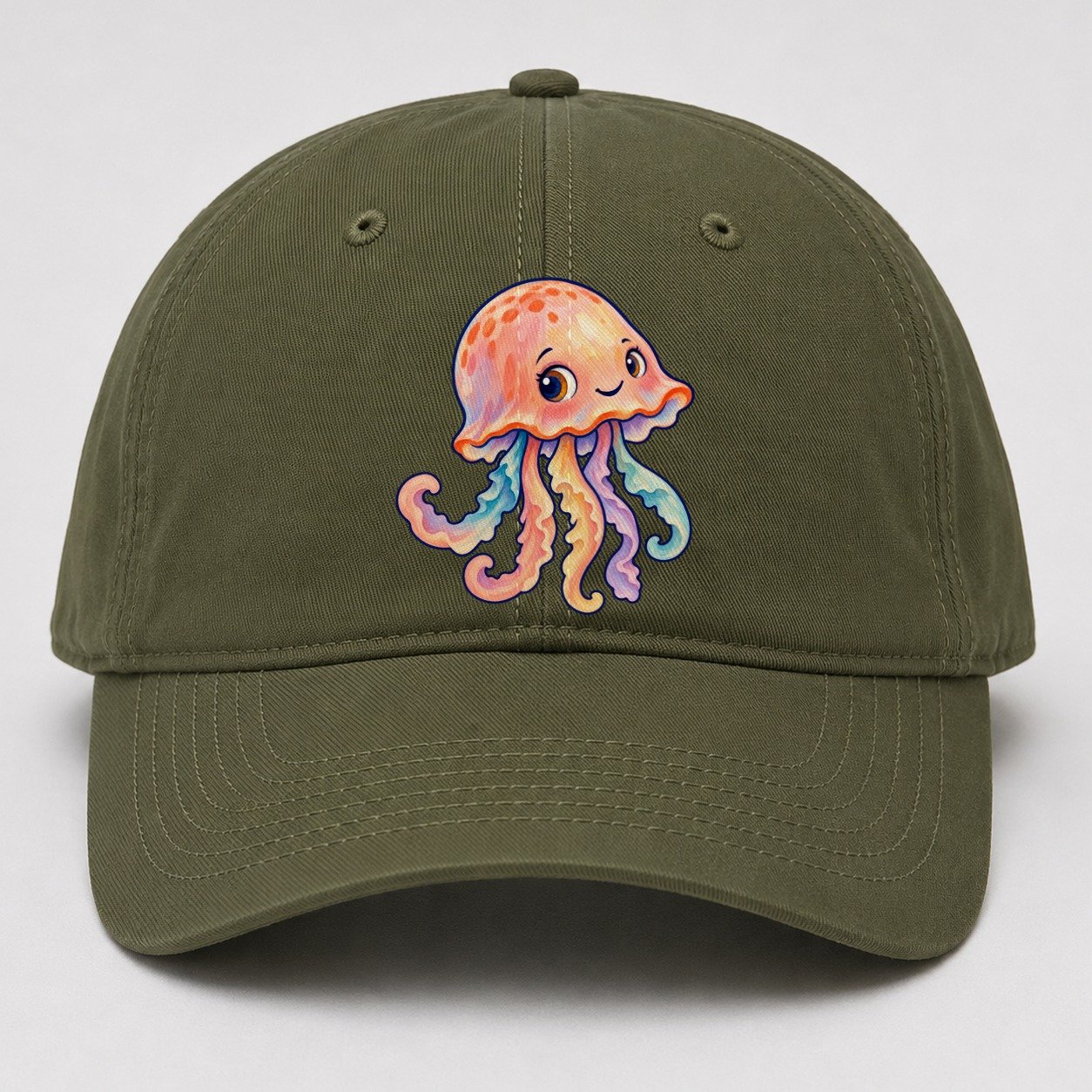 Jellyfish Bell Tilt Sea Sprite Baseball Cap – Army Green