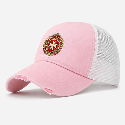 Malta Heraldic Crest Country Logos Washed Trucker Hat – Light Pink