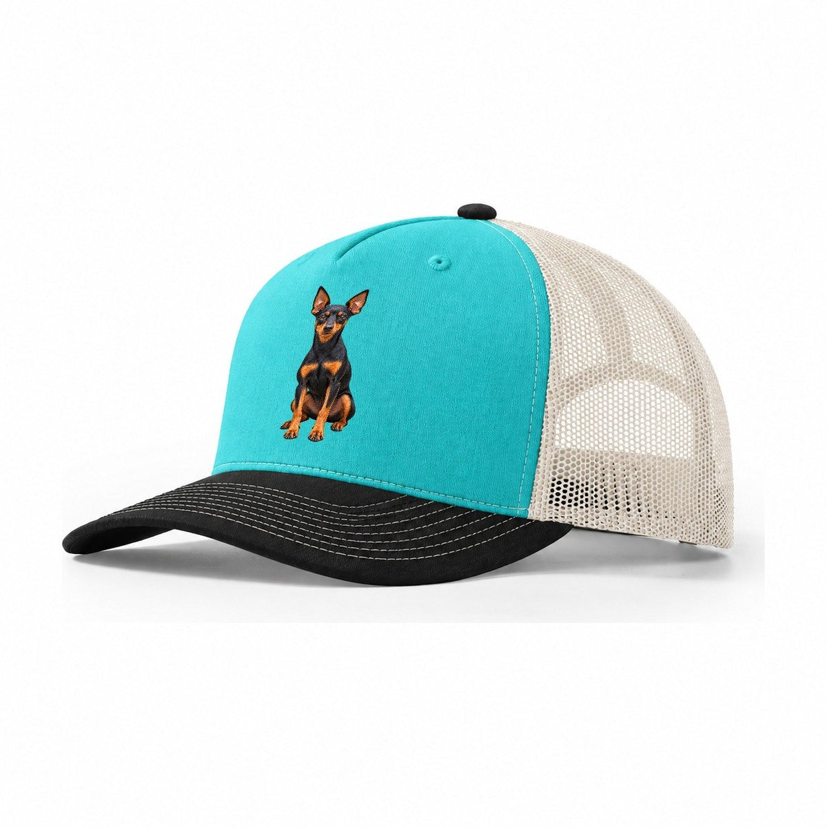 Miniature Pinscher Trucker Hat – Aqua Black White