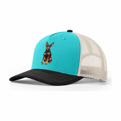 Miniature Pinscher Trucker Hat – Aqua Black White