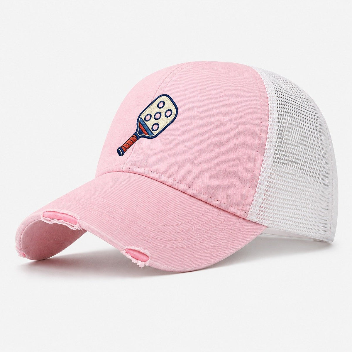 Pickleball Paddle Tiny Solo Marks Washed Trucker Hat – Light Pink