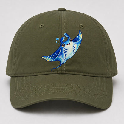 Manta Ray Upward Glide Sea Sprite Baseball Cap – Army Green