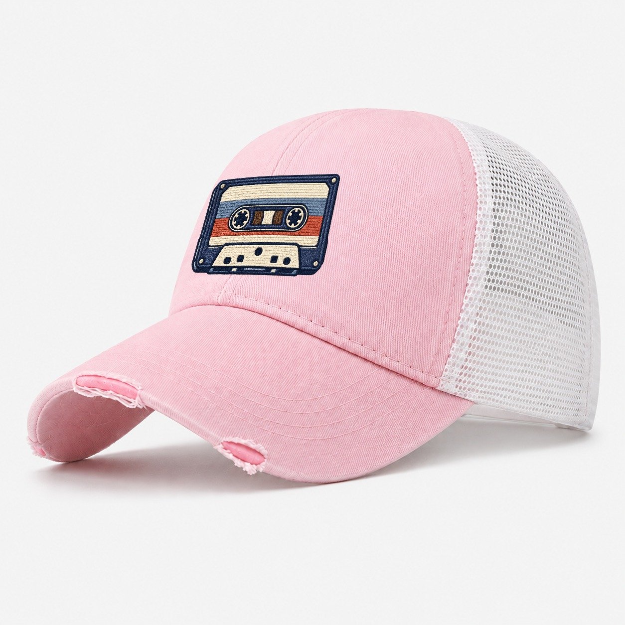 Cassette Tape Tiny Solo Marks Washed Trucker Hat – Light Pink