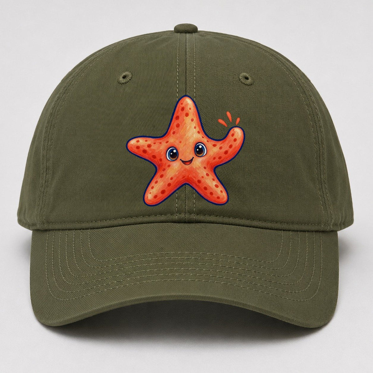 Starfish Front Cheer Sea Sprite Baseball Cap – Army Green
