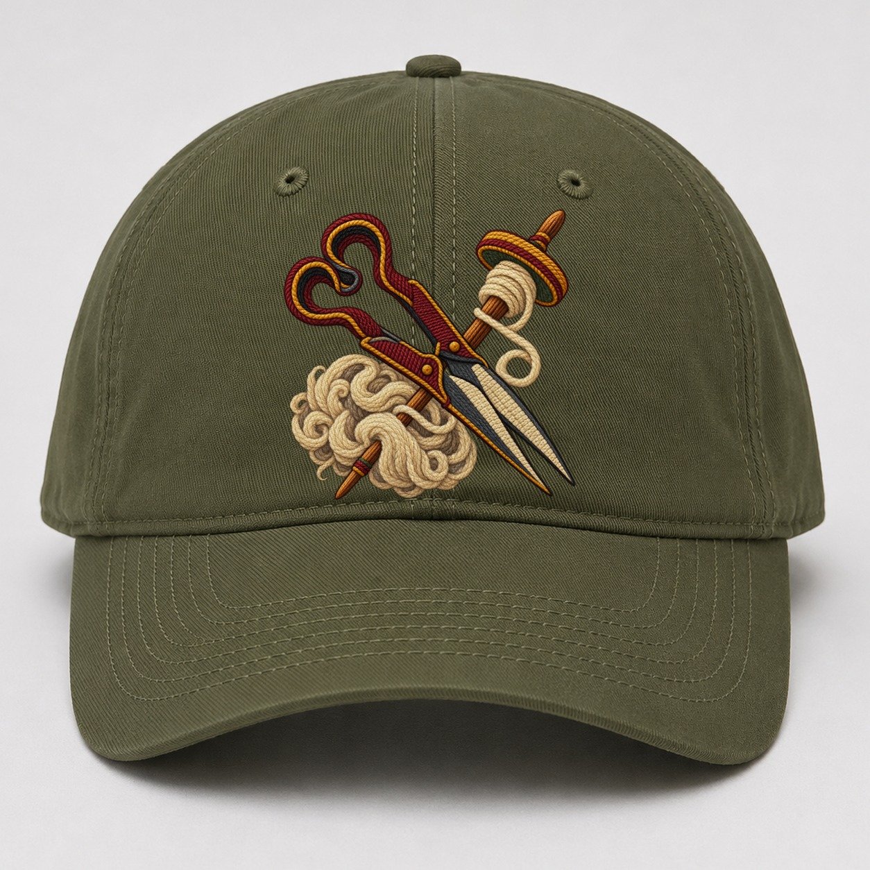 Welsh Wool Shears Spindle And Fleece Uk Culture Heritage Baseball Cap – Army Green