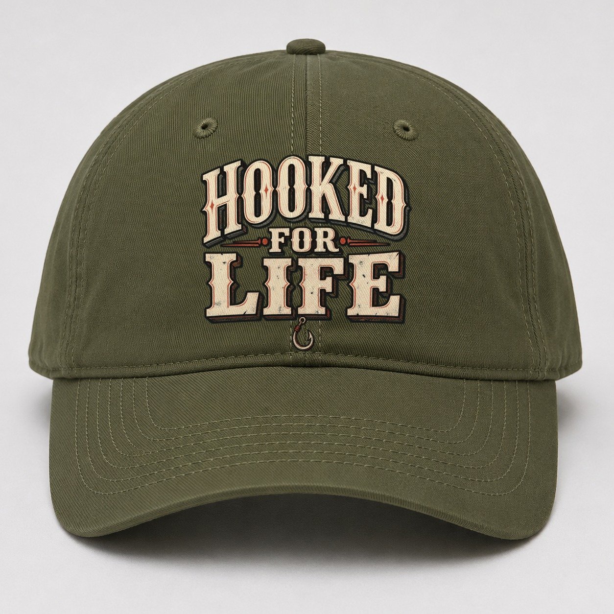Hooked For Life American Wit Baseball Cap – Army Green