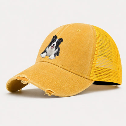 Border Collie Lying Down Top Breeds Washed Trucker Hat – Yellow