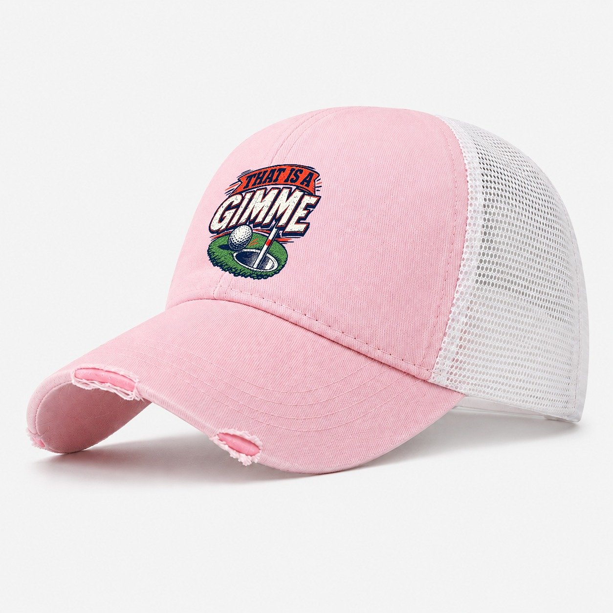 Thats A Gimme Golf Life Washed Trucker Hat – Light Pink