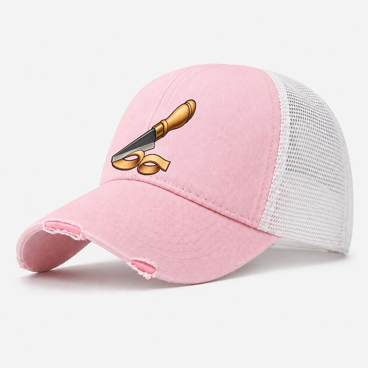 Skiving Knife Curl Leathercraft Washed Trucker Hat – Light Pink
