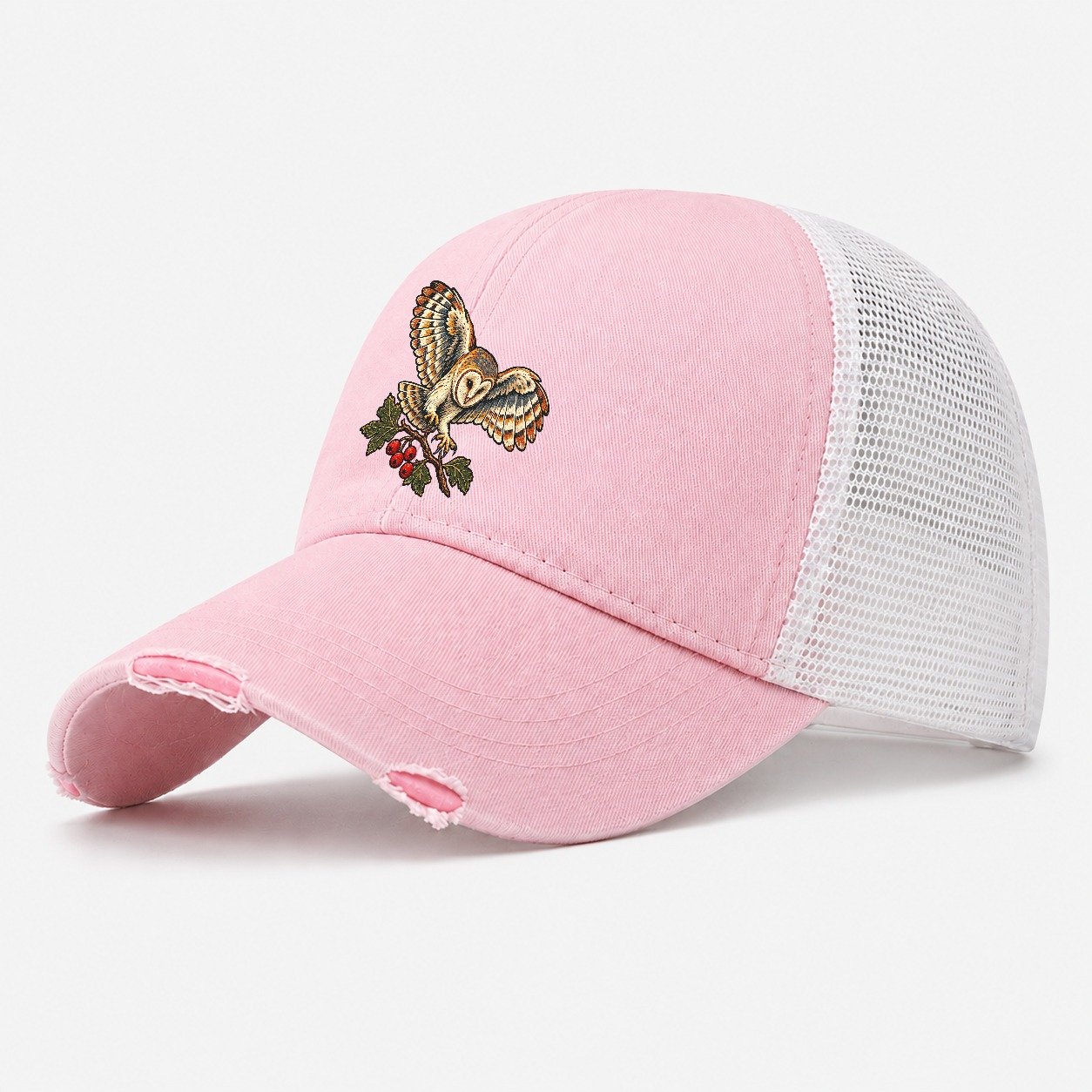 Barn Owl And Hawthorn Berries Uk Culture Heritage Washed Trucker Hat – Light Pink