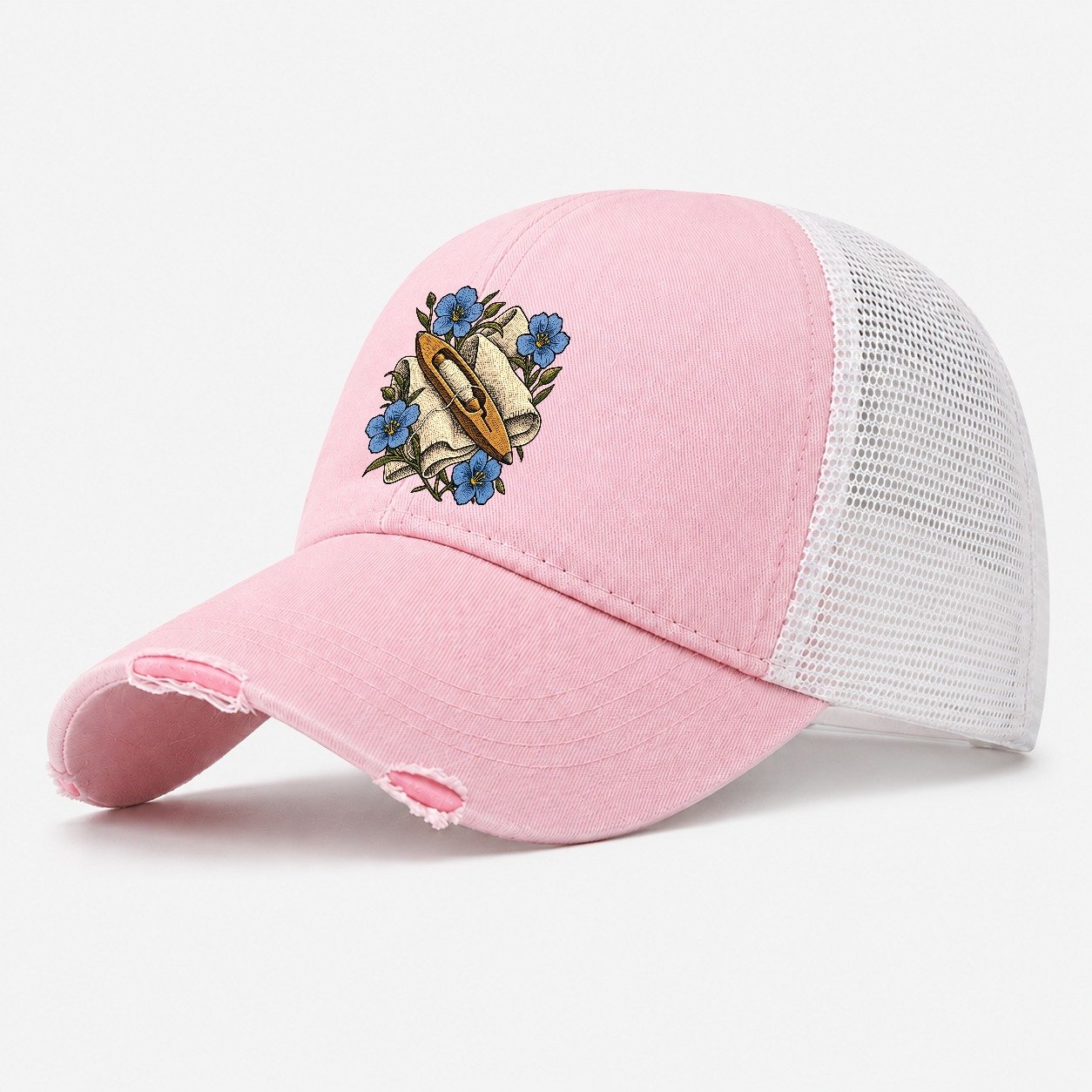 Ulster Linen Shuttle And Flax Uk Culture Heritage Washed Trucker Hat – Light Pink