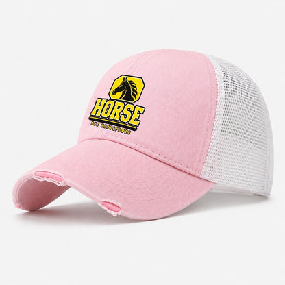 Horse One Horsepower Heavy Duty Washed Trucker Hat – Light Pink