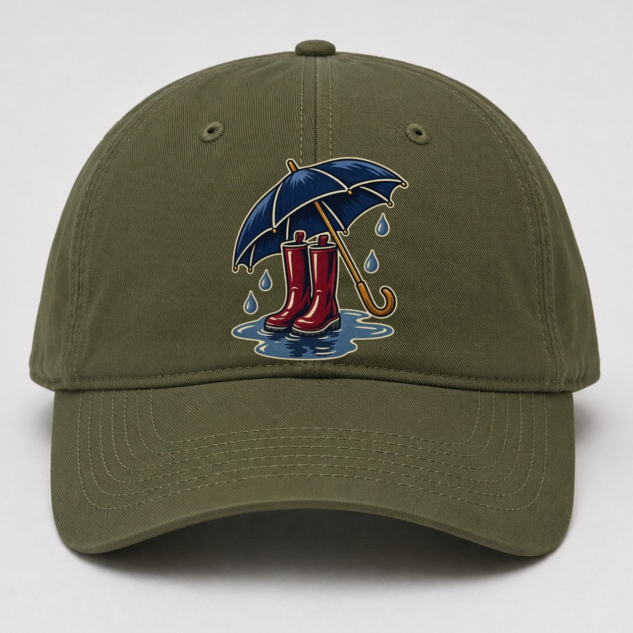 Rainy Day Umbrella And Wellington Boots Uk Culture Heritage Baseball Cap – Army Green