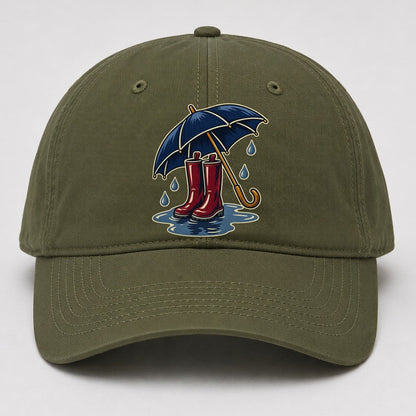 Rainy Day Umbrella And Wellington Boots Uk Culture Heritage Baseball Cap – Army Green