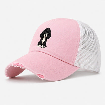 Portuguese Water Dog Sitting Sweetheart Washed Trucker Hat – Light Pink
