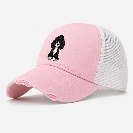Portuguese Water Dog Sitting Sweetheart Washed Trucker Hat – Light Pink