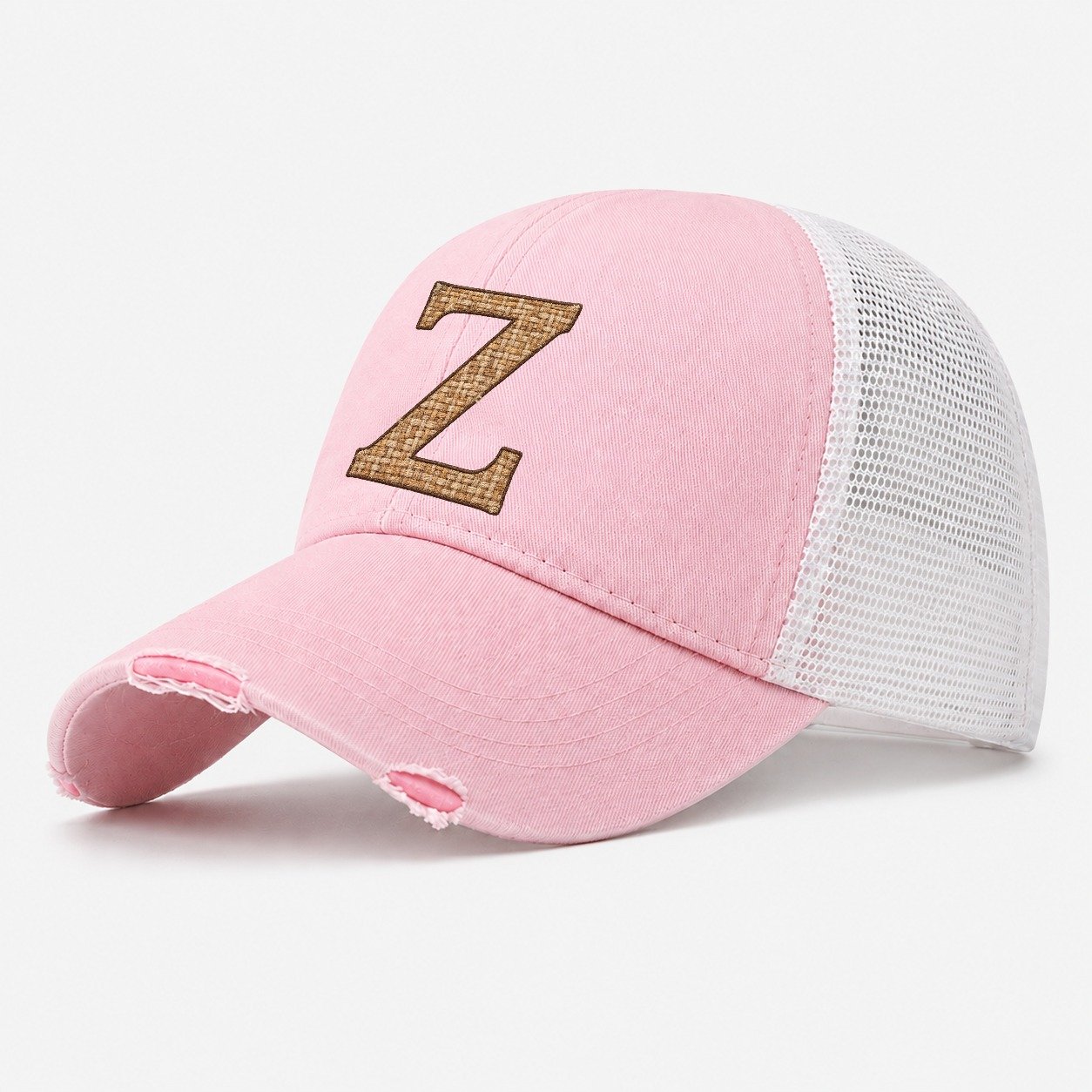 Woven Tweed Z Monogram Washed Trucker Hat – Light Pink
