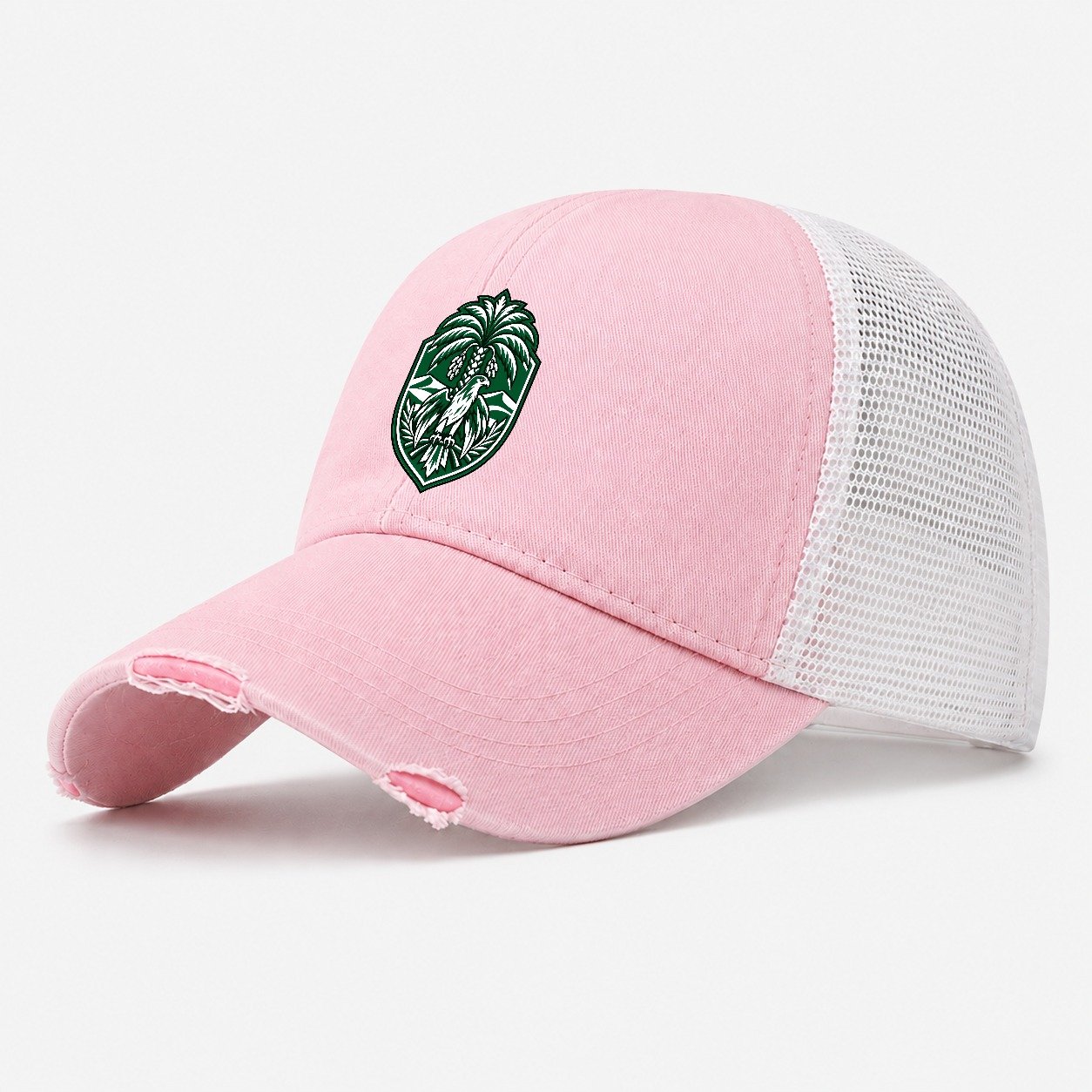 Saudi Arabia Minimal Emblem Country Logos Washed Trucker Hat – Light Pink