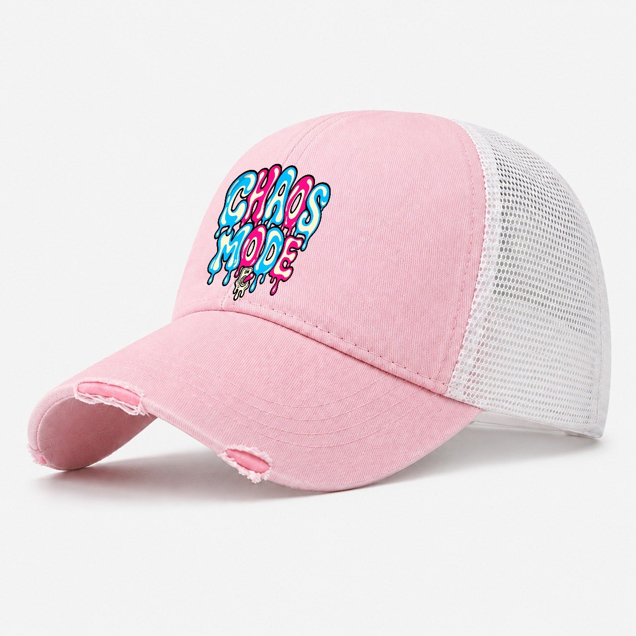 Chaos Mode Crazy Styles Washed Trucker Hat – Light Pink