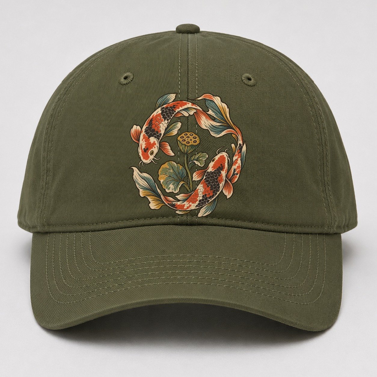 Koi Around Lotus Seedpod Gentle Wild Baseball Cap – Army Green