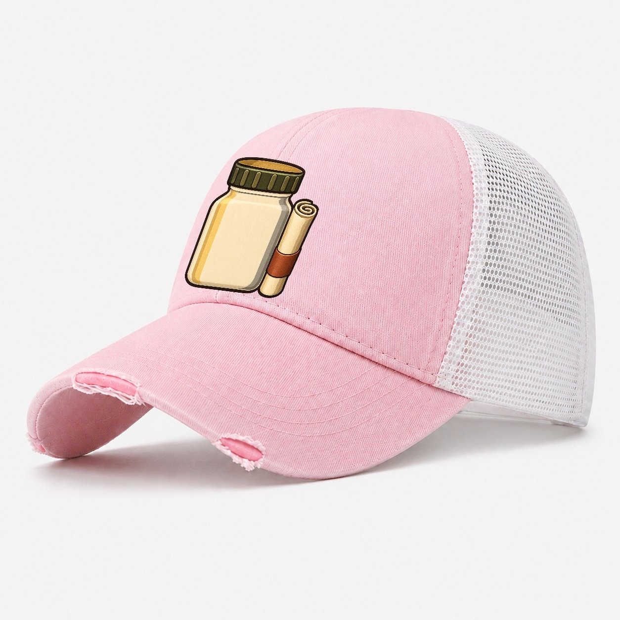 Jar Cache And Log Roll Geocaching Washed Trucker Hat – Light Pink
