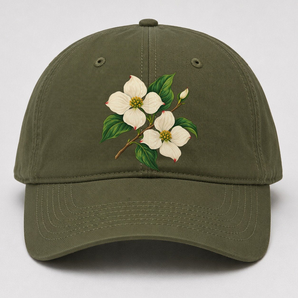 British Columbia Pacific Dogwood Bloom Canada Cultural Icons Baseball Cap – Army Green