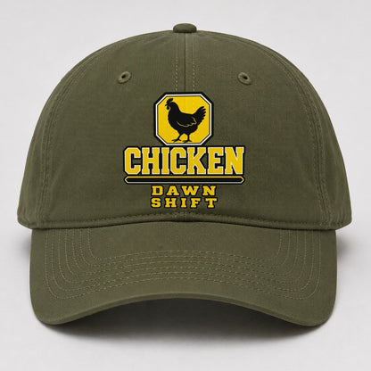 Chicken Dawn Shift Heavy Duty Baseball Cap – Army Green