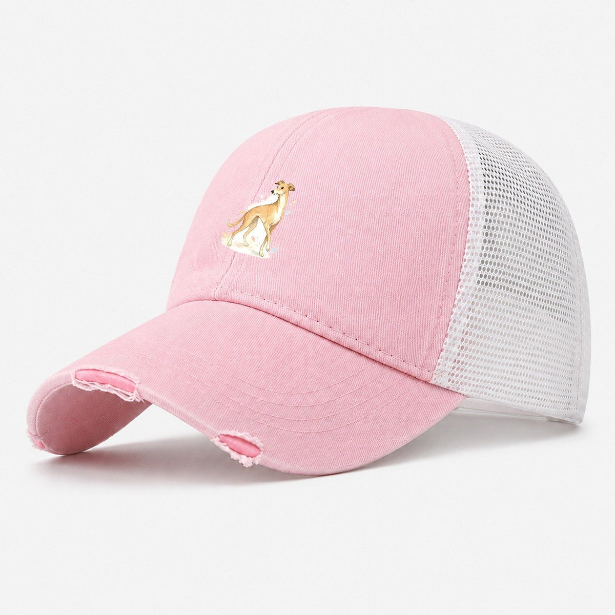 Watercolor Whippet Dog Washed Trucker Hat – Light Pink