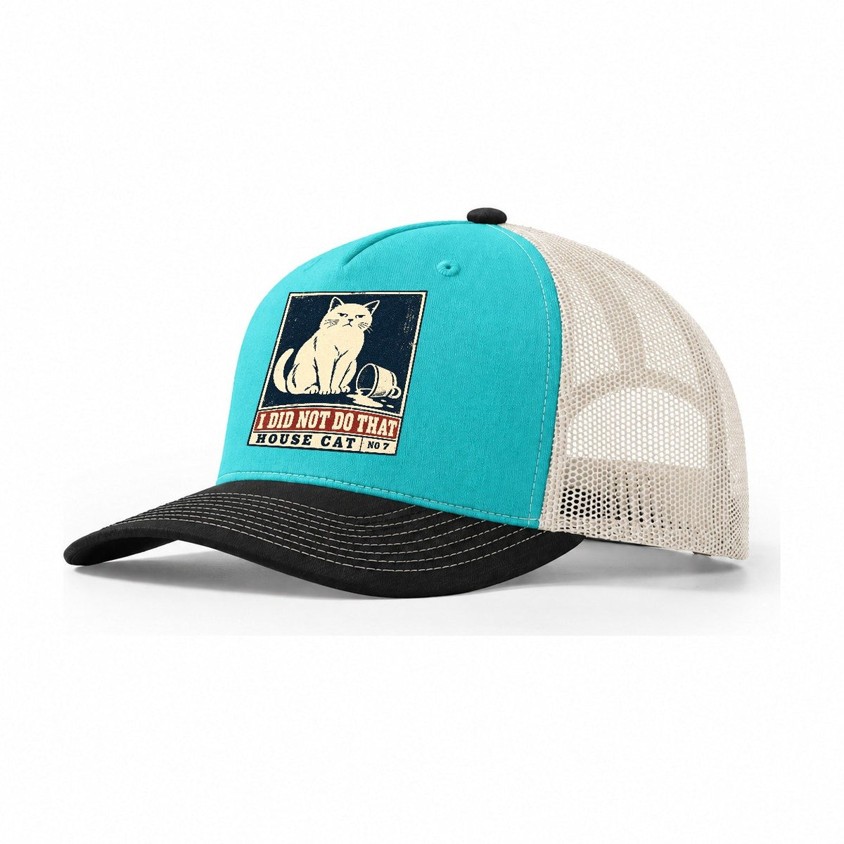 I Did Not Do That Neko Says No Trucker Hat – Aqua Black White