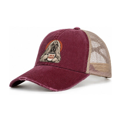 Afghan Hound Mug Truths Dog Mug Truths Women's Ponytail Trucker Hat – Burgundy Khaki
