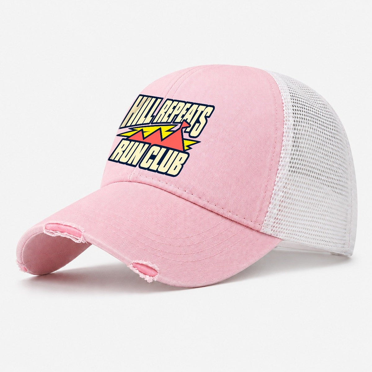Hill Repeats Run Club 90S Running Clubs Washed Trucker Hat – Light Pink