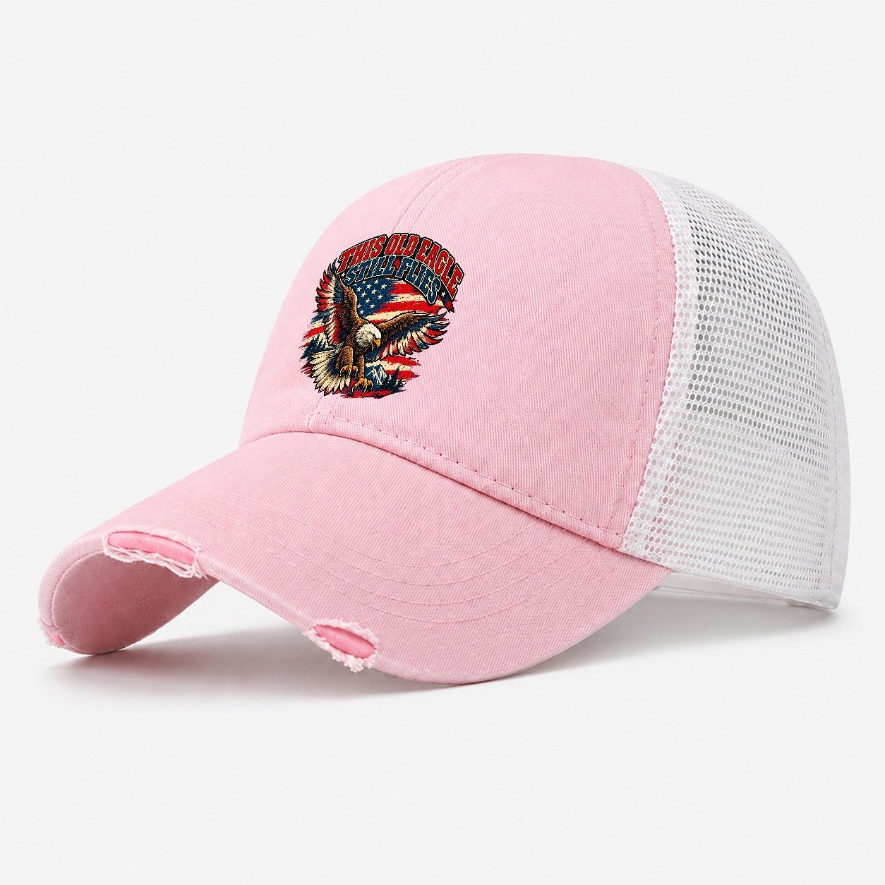 This Old Eagle Still Flies Old Man Strong Washed Trucker Hat – Light Pink