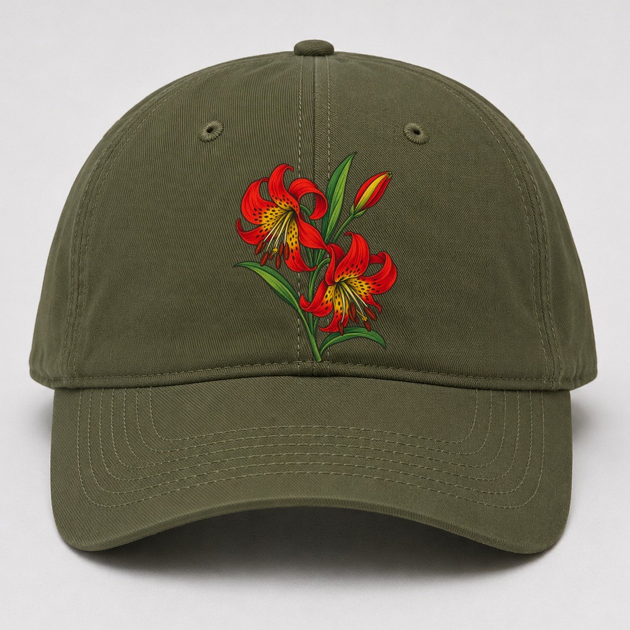 Saskatchewan Western Red Lily Canada Cultural Icons Baseball Cap – Army Green