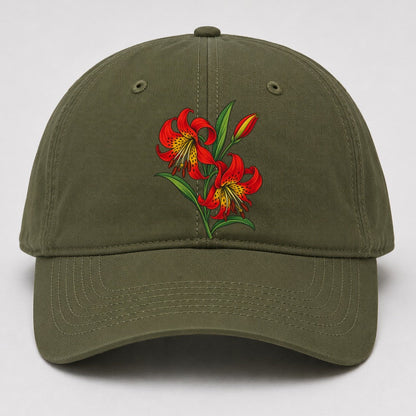 Saskatchewan Western Red Lily Canada Cultural Icons Baseball Cap – Army Green