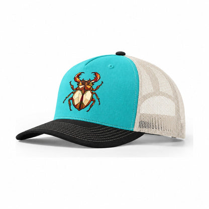 Stag Beetle Wildwood Mosaic Trucker Hat – Aqua Black White