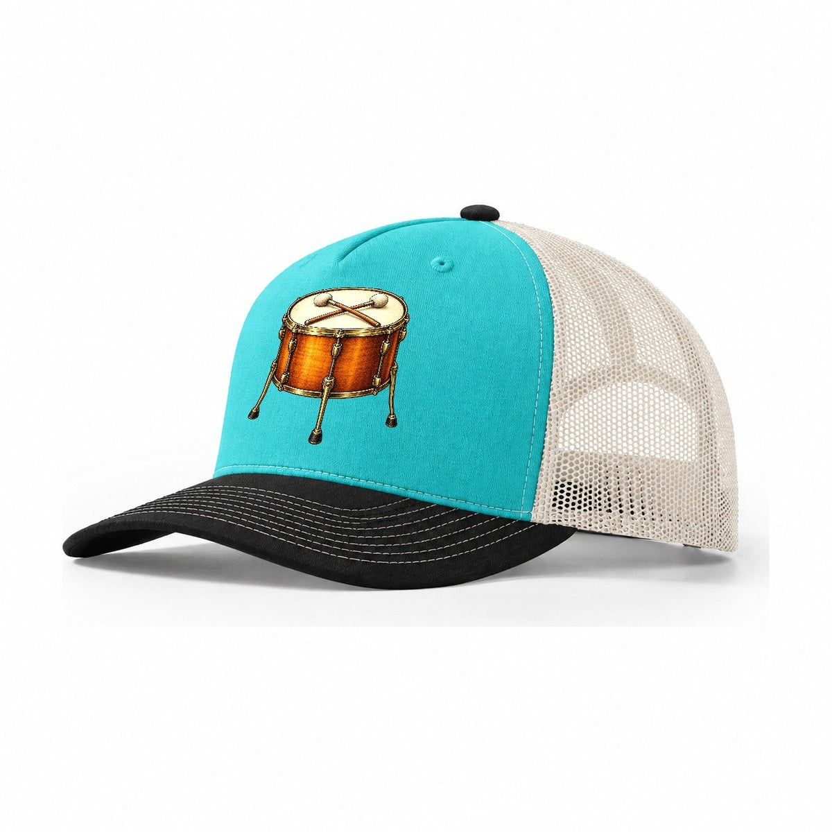 Felt Mallets Over Floor Tom Pastimes Companions Trucker Hat – Aqua Black White
