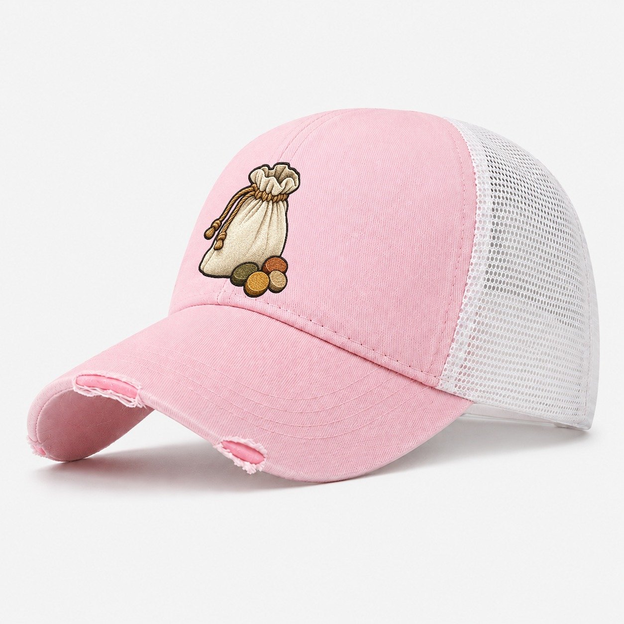 Draw Bag Spilling Wooden Tokens Board Games Washed Trucker Hat – Light Pink