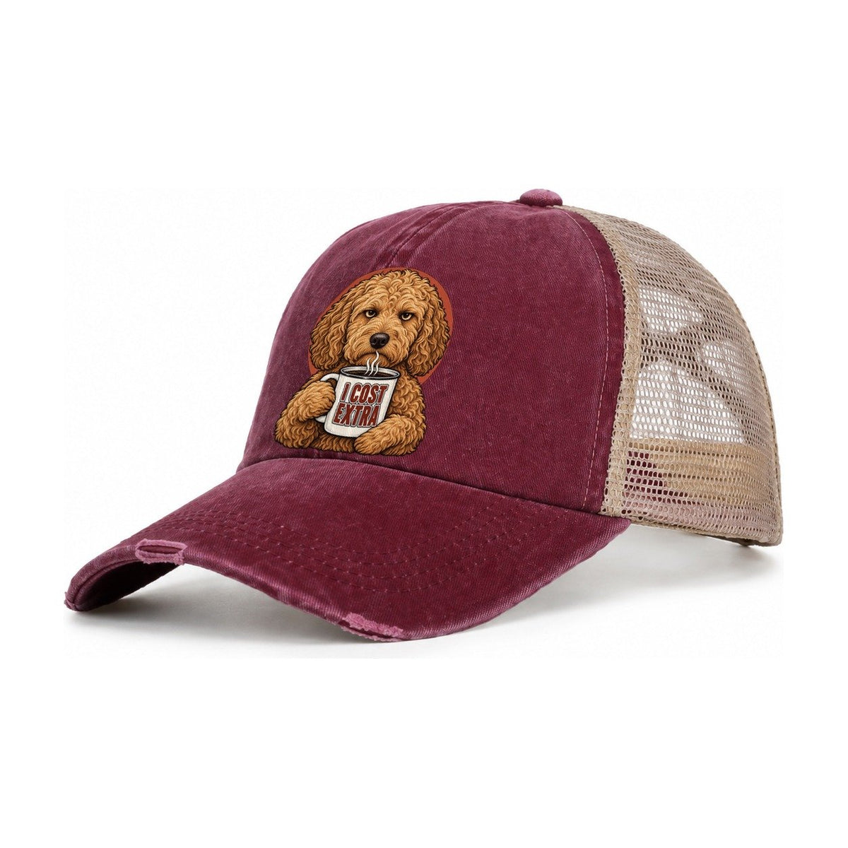 Goldendoodle Mug Truths Dog Mug Truths Women's Ponytail Trucker Hat – Burgundy Khaki