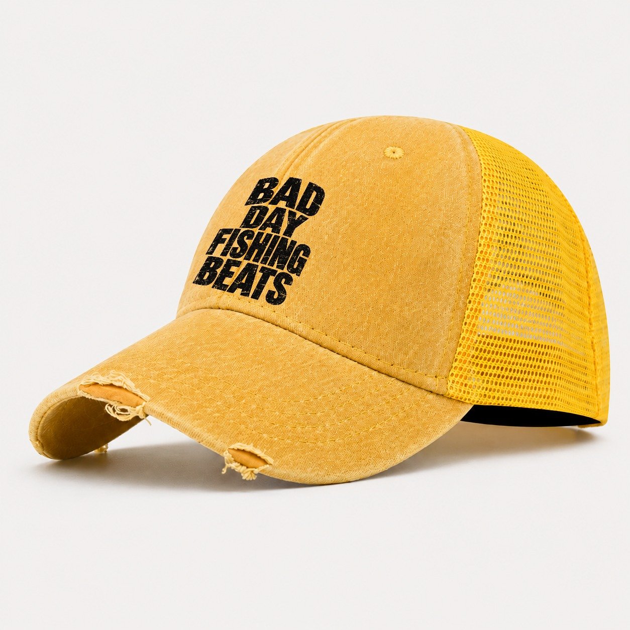 Bad Day Fishing Beats Fishing Club Washed Trucker Hat – Yellow
