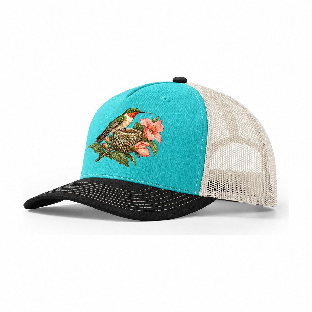 Hummingbird Nest Guardian Everyday Originals Trucker Hat – Aqua Black White