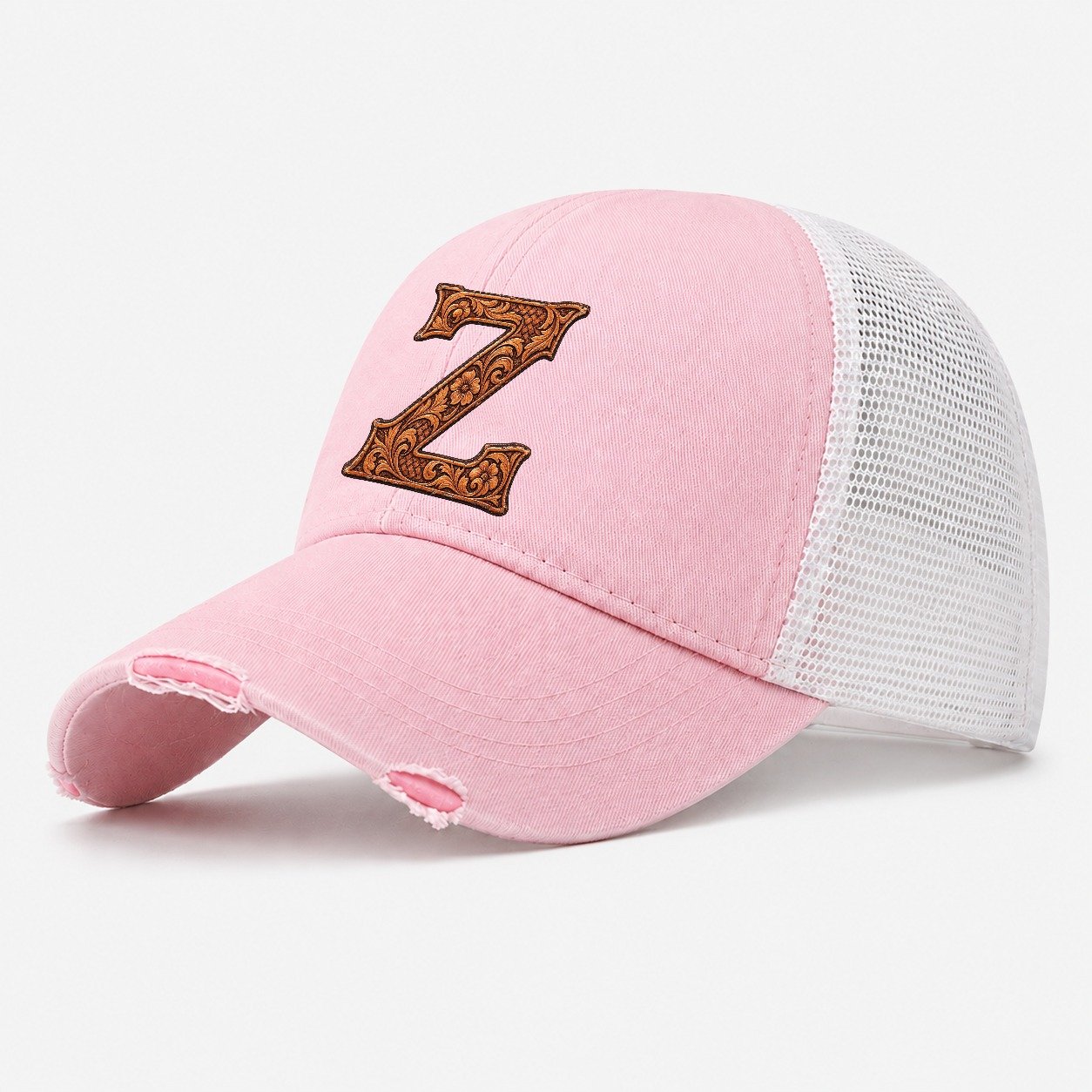 Tooled Leather Z Monogram Washed Trucker Hat – Light Pink