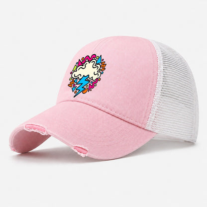 Squiggle Lightning Cloud Crazy Styles Washed Trucker Hat – Light Pink