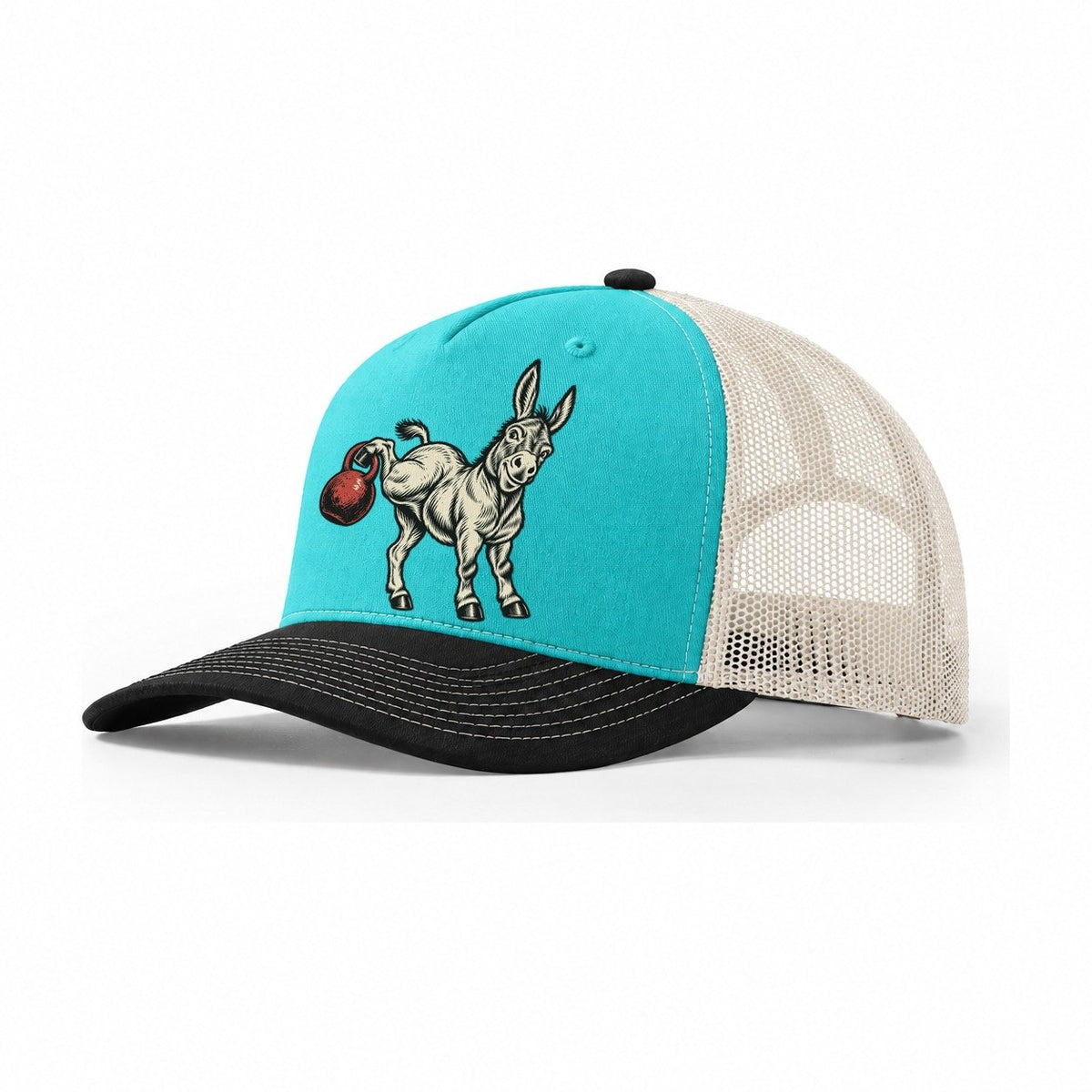 Donkey Kickbacks Animal Lifters Trucker Hat – Aqua Black White