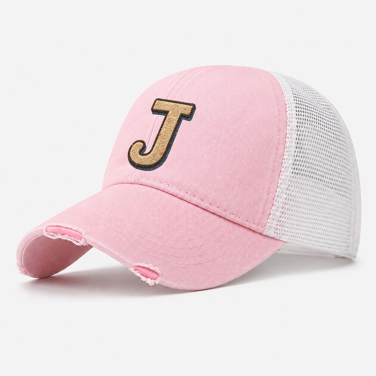 Varsity Chenille J Monogram Washed Trucker Hat – Light Pink