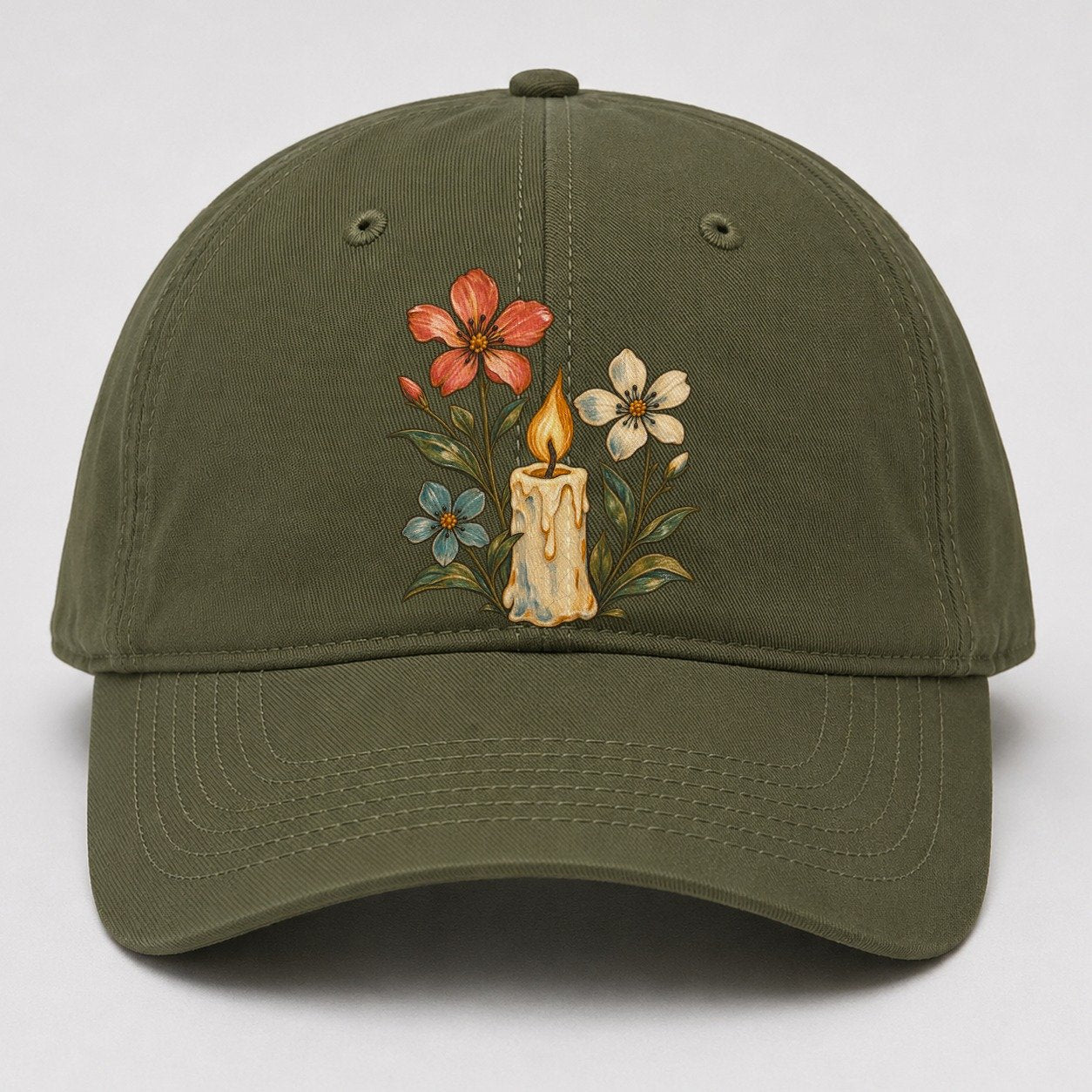 Candle Wildflower Vigil Gentle Wild Baseball Cap – Army Green