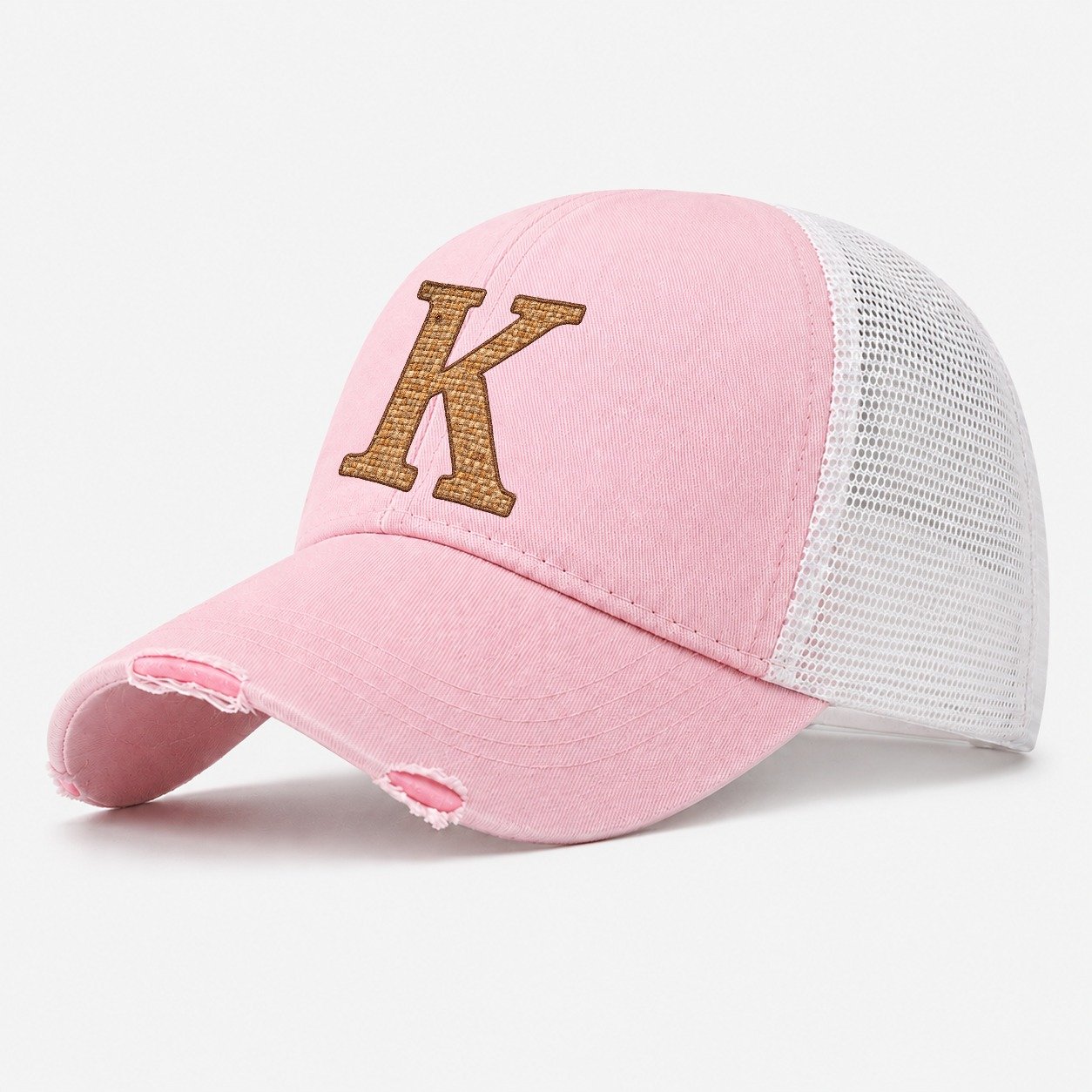 Woven Tweed K Monogram Washed Trucker Hat – Light Pink