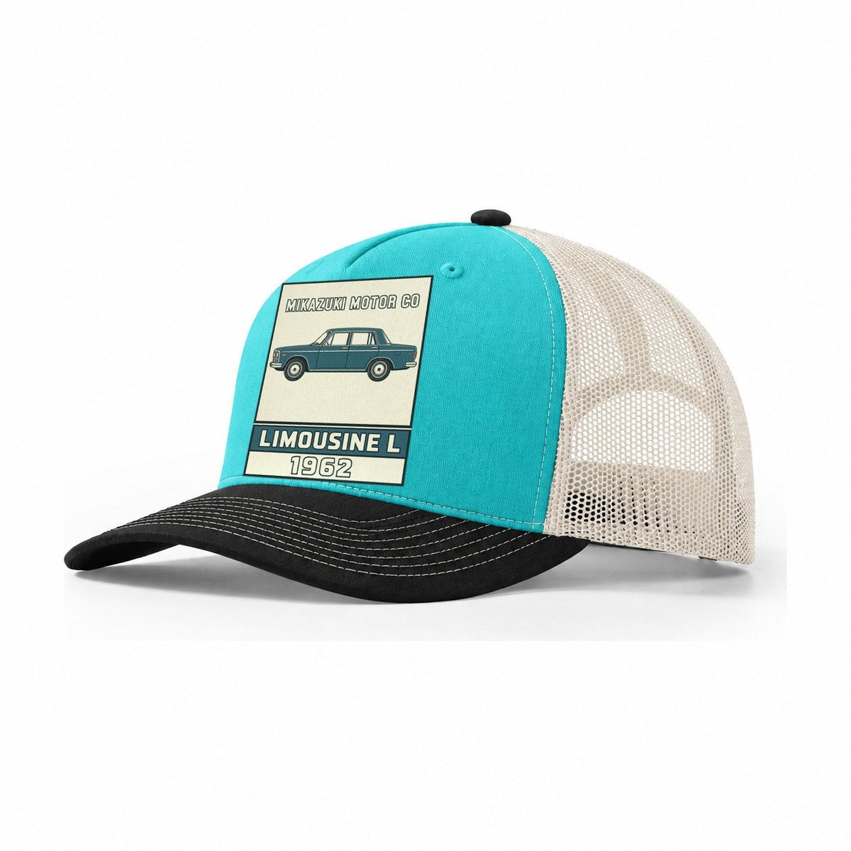 Mikazuki Limousine Showa Speed Plates Trucker Hat – Aqua Black White