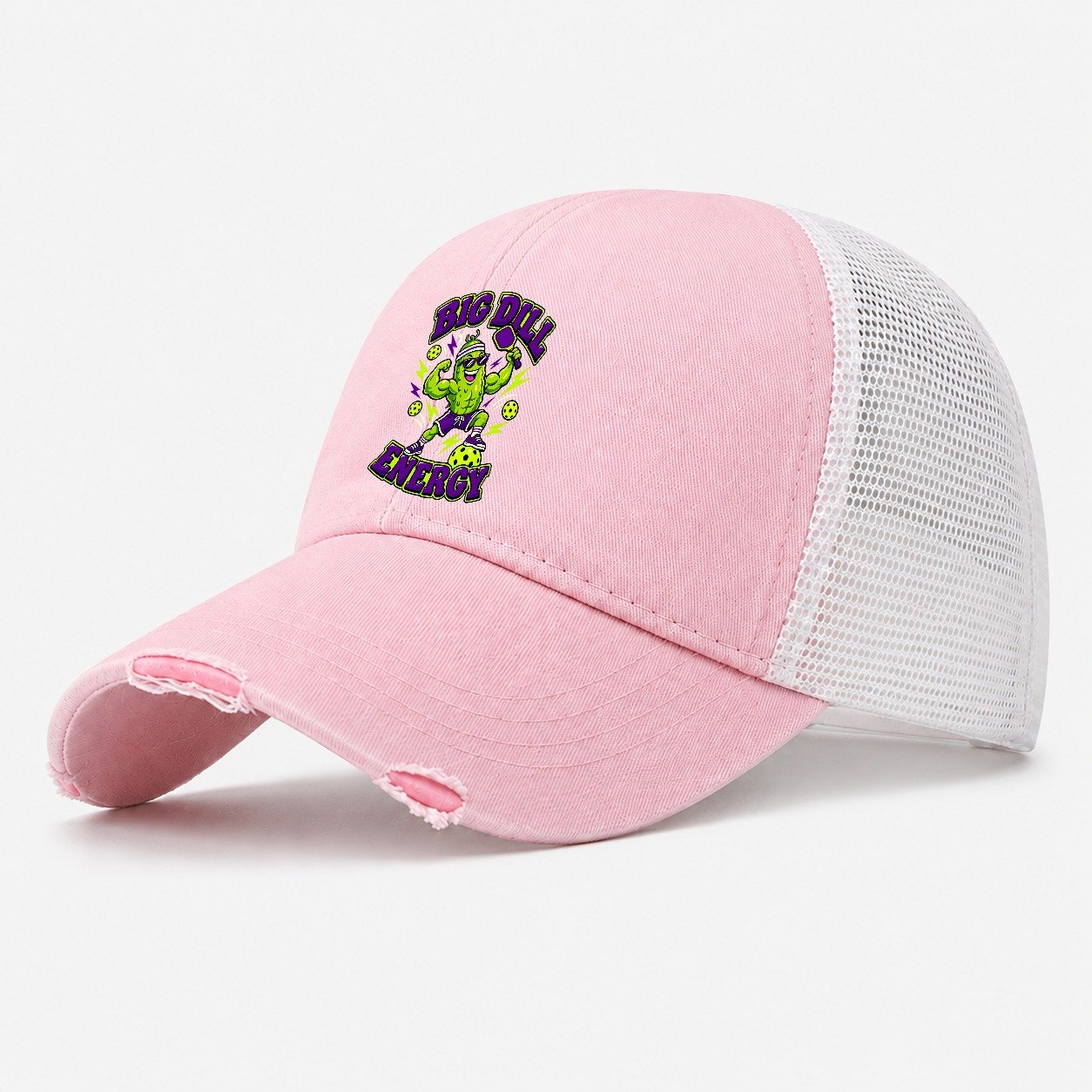 Big Dill Energy Pickleball Life Washed Trucker Hat – Light Pink