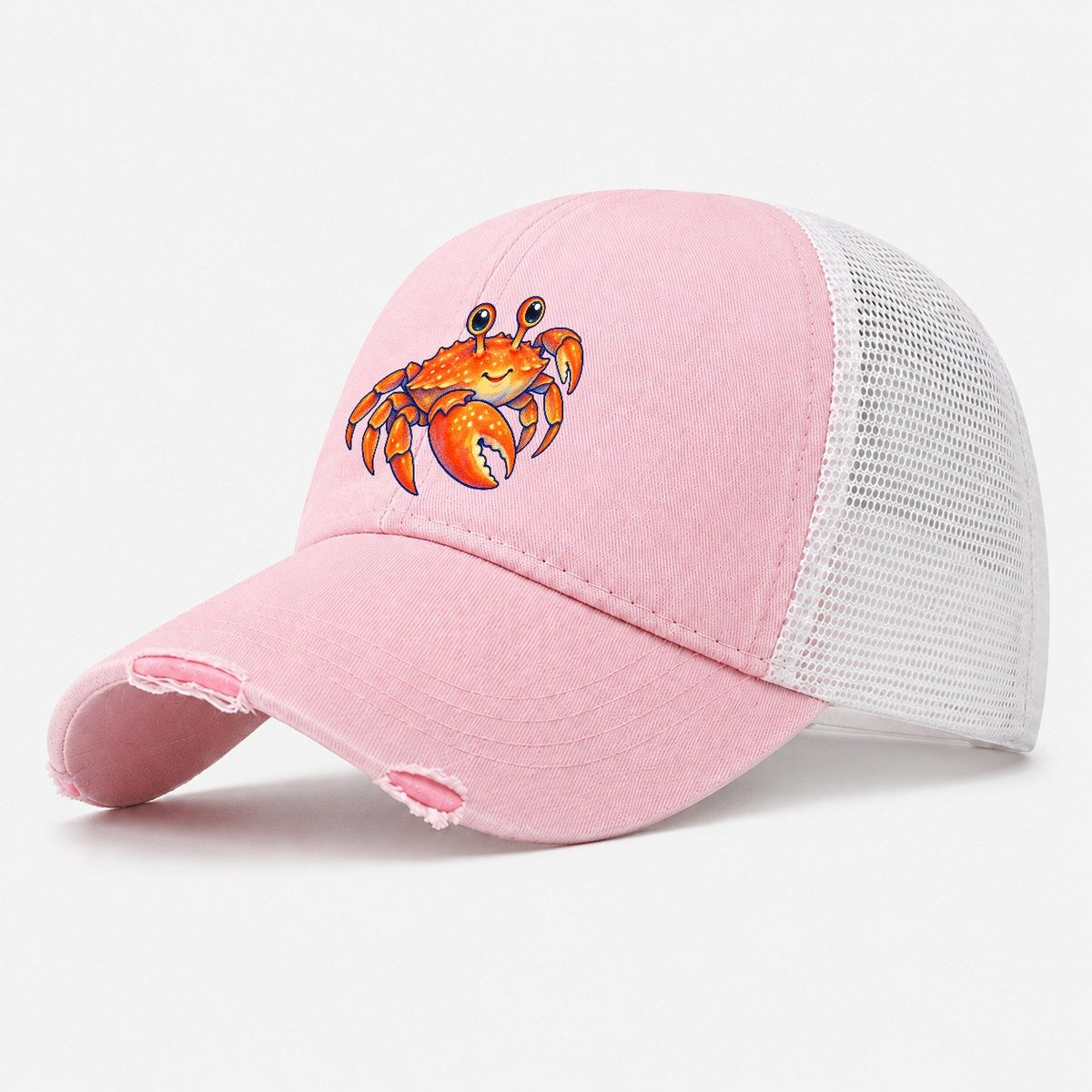 Crab Side Scuttle Sea Sprite Washed Trucker Hat – Light Pink