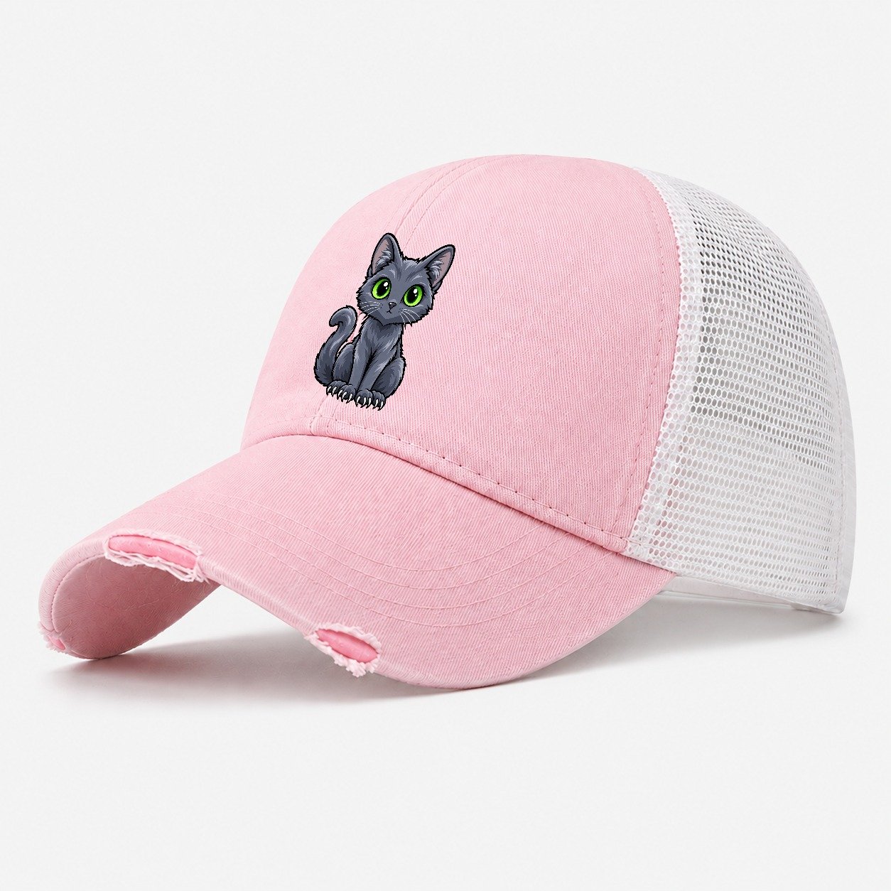Korat Sitting Peeking Cats Washed Trucker Hat – Light Pink